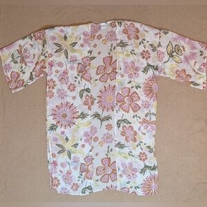 Sonoma Cream Multicolor Floral Patterned Sheer Open Front Kimono